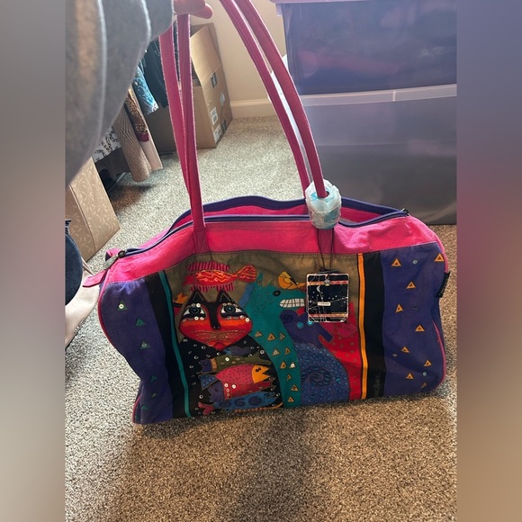Laurel Burch unique Colorful Cat Design large weekender Tote Bag - Picture 14 of 15
